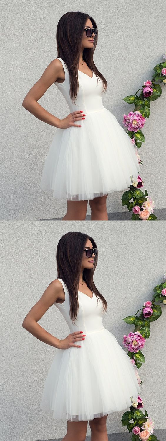 V Neck White Short Homecoming Dresses Sabrina Party Dresses Short White V Neck Formal Graduation Dresses XXA4845