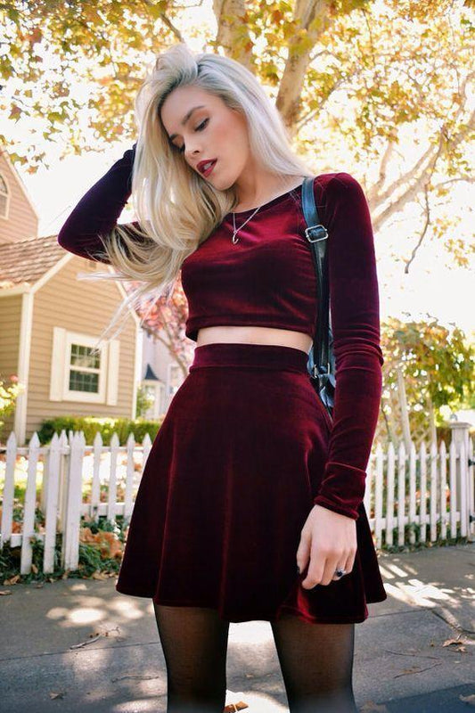 Janiah Homecoming Dresses Two Piece Long Sleeve Velvet CD4849