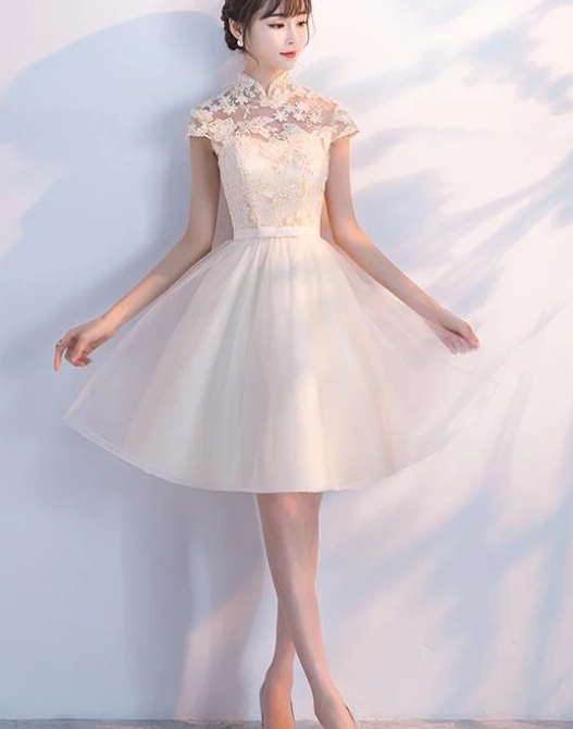 Cute And Tulle Lovely Champagne Short Party Homecoming Dresses Raegan Lace Dress XXA4939