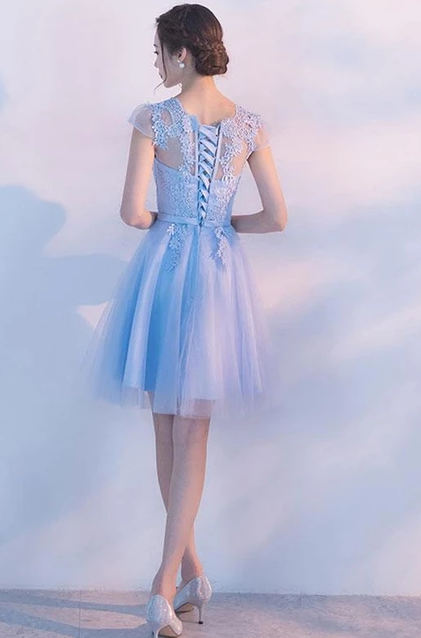 LIGHT BLUE A Homecoming Dresses Makenzie LINE TULLE LACE SHORT DRESS 2024 XXA4948