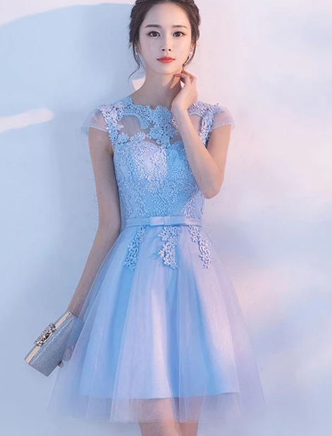 LIGHT BLUE A Homecoming Dresses Makenzie LINE TULLE LACE SHORT DRESS 2024 XXA4948