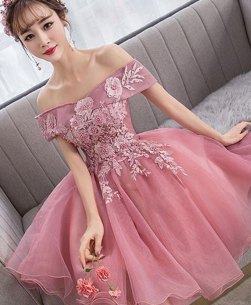 Tulle Short Party Dress Pink Emely Lace Homecoming Dresses XXA5078