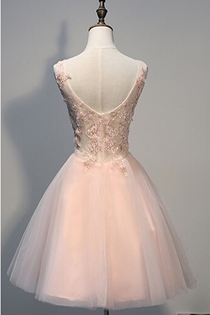 Blush Beaded Cocktail Pink Homecoming Dresses Callie Lace Backless V-Neck Sweet 16 Dress XXA51