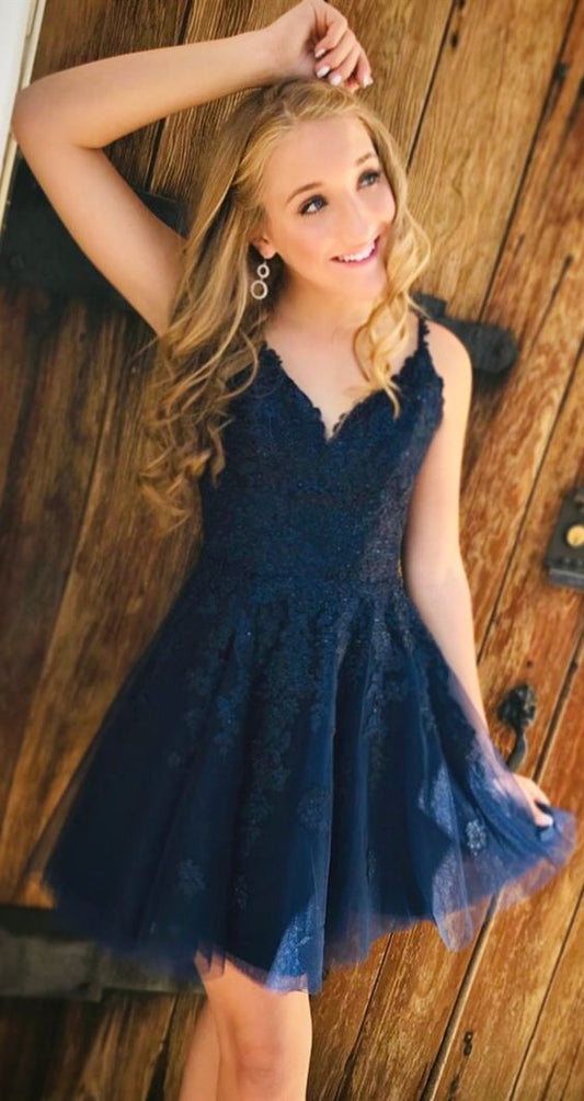 Navy Blue Short Semi Formal Party Lace Homecoming Dresses Jakayla Dresses Hoco Dresses XXA5114