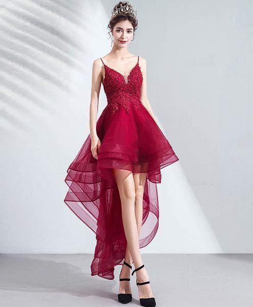 Burgundy Tulle High Low Party Homecoming Dresses Saniyah Lace Dress XXA5154