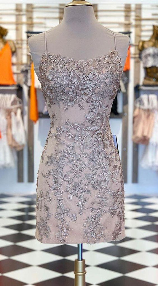 Lace Cheyanne Homecoming Dresses Champagne Short Cheap CD5185