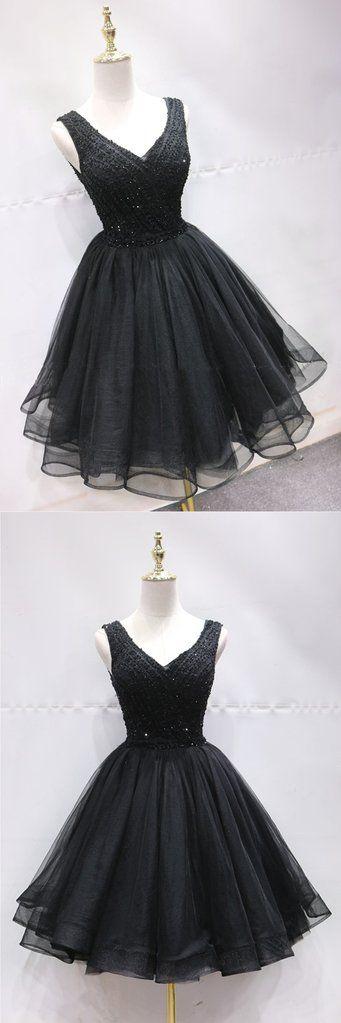 Black Tulle Mini Party Tiffany Homecoming Dresses Lace Dress Beaded Up XXA5604