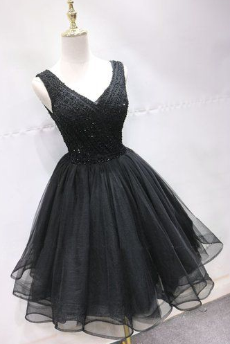 Black Tulle Mini Party Tiffany Homecoming Dresses Lace Dress Beaded Up XXA5604