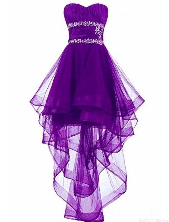 Lovely Dark Purple High Low Organza -Up Formal Skyler Homecoming Dresses Lace Dresses Beaded Formal Dresses XXA5640