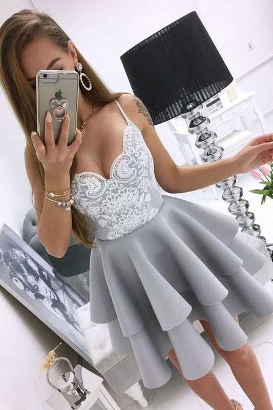 Gray Cocktail Lace Homecoming Dresses Aleah Short Gray Dress CD5743