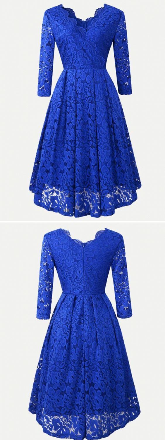 3/4 Sleeve Lace Homecoming Dresses Hope Royal Blue Short CD5789