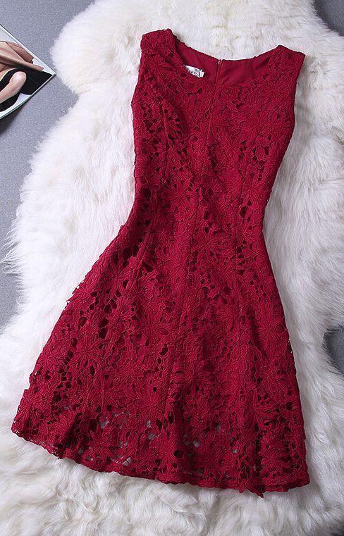 Elegant Sleeveless Dress Burgundy Homecoming Dresses Lace Anabelle CD616