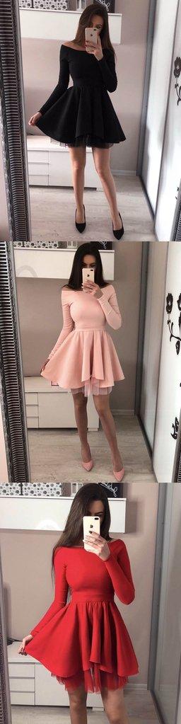 2024 Cheap Pink Amya Homecoming Dresses Long Sleeves Black Red Popular Junior Short A-Line Freshman XXA64