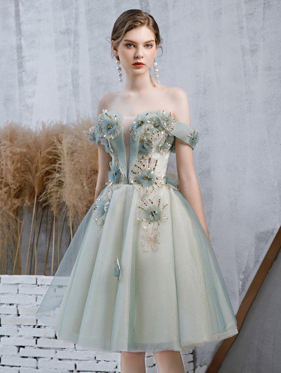 Sweetheart Off The Shoulder Short Evening Dress With Appliques Raina Homecoming Dresses CD6414