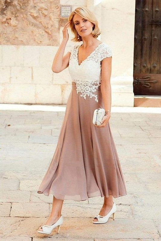 Simple A Line Ankle Length V Neck Chiffon Prom Dresses Formal Dresses