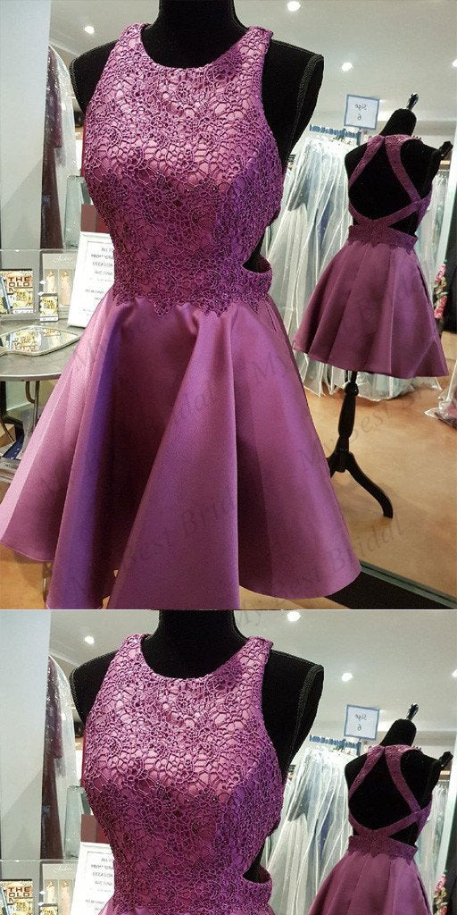 Stunning Purple Applique With Homecoming Dresses Hayden Lace Beading Short CD652