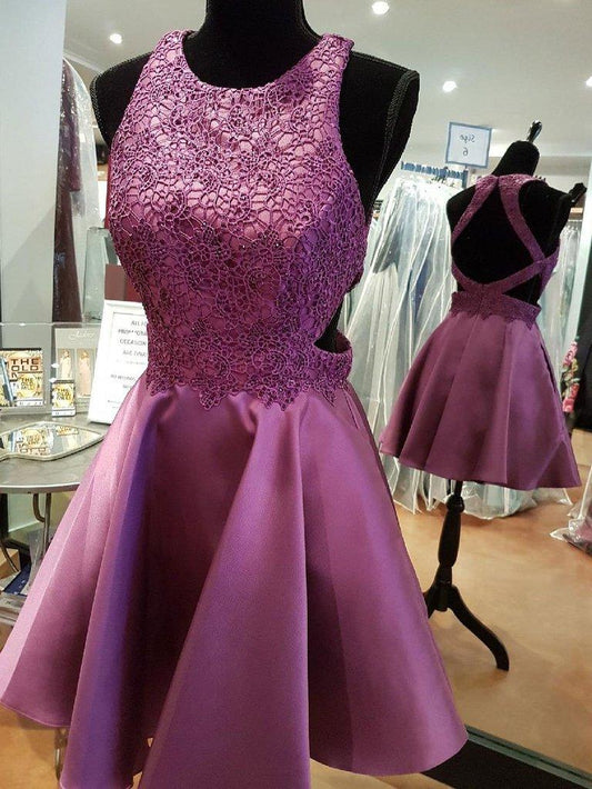 Stunning Purple Applique With Homecoming Dresses Hayden Lace Beading Short CD652