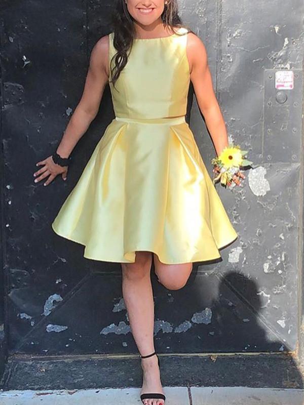 Yellow Alison Homecoming Dresses Satin Two Piece Charming CD747