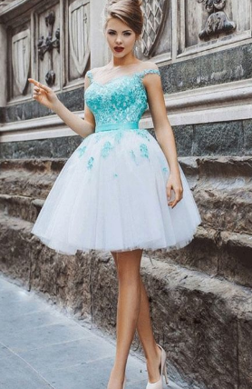 Homecoming Dresses Lace Eva A-Line Illusion Cap Sleeves Keyhole Back Up White Tulle With Green Appliques XXA790