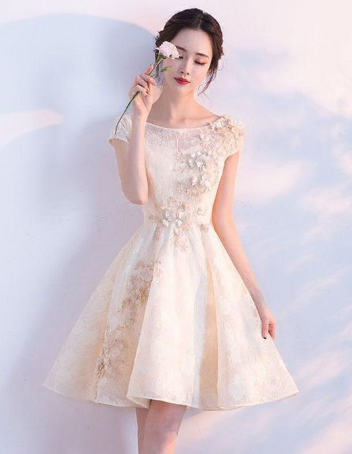 Champagne Lace Homecoming Dresses Sadie Short Champagne CD806