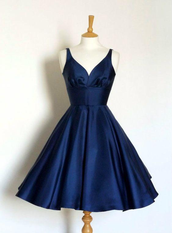 Navy Blue Short Fashion Party Dress A Line Homecoming Dresses Kiersten V Neck Dress Backless XXA8102