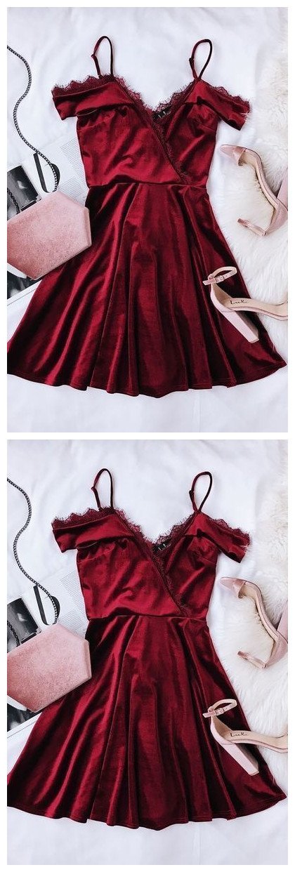 Burgundy Spaghetti Short Dress Chic Sierra Homecoming Dresses Evening Dress Fashion Party Dress CD815