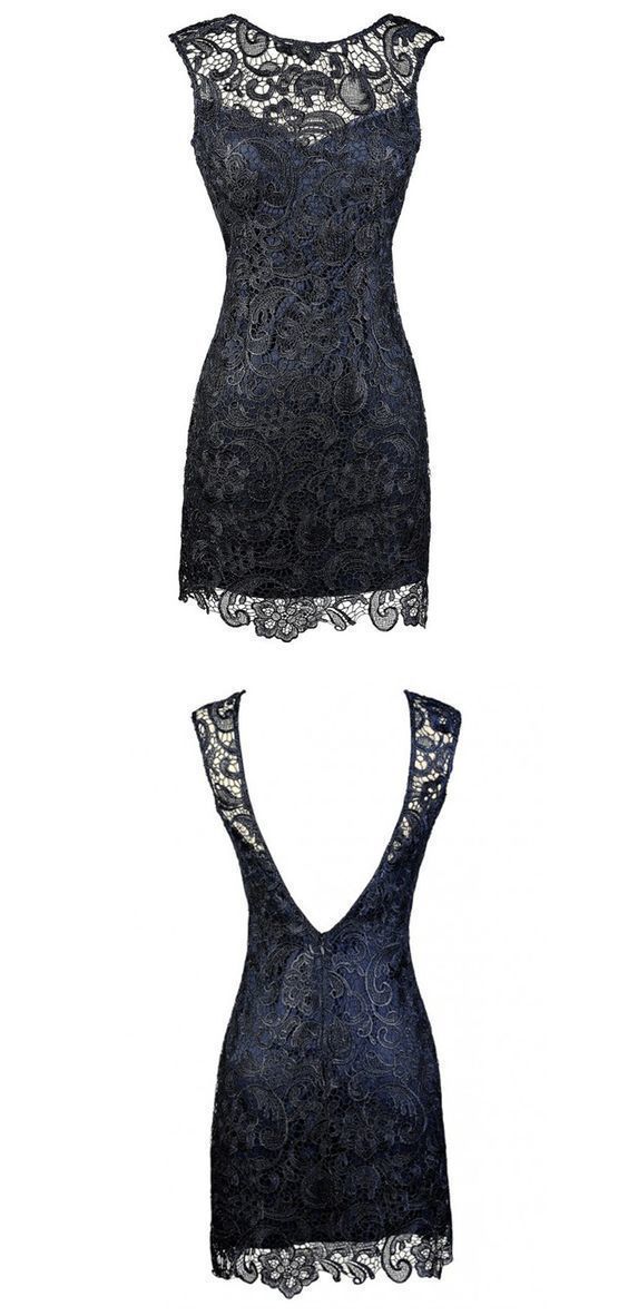 Sheath Amanda Lace Homecoming Dresses Bateau Backless Short Navy Blue Mother Of The Bride Dress XXA819