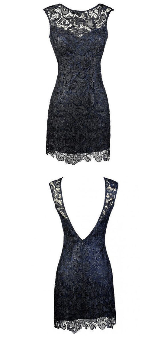 Homecoming Dresses Lace Patricia Sheath Bateau Backless Short Navy Blue Mother Of The Bride Dress CD819