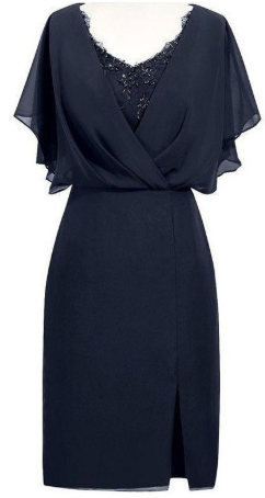 Sheath V-Neck Short Navy Blue Mother Of The Bride With Beading Chiffon Homecoming Dresses Ashley XXA821