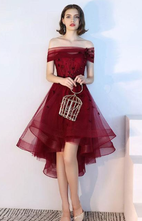 Burgundy Tulle Short Dress Burgundy Tulle Evening Lace Haylie Homecoming Dresses CD826