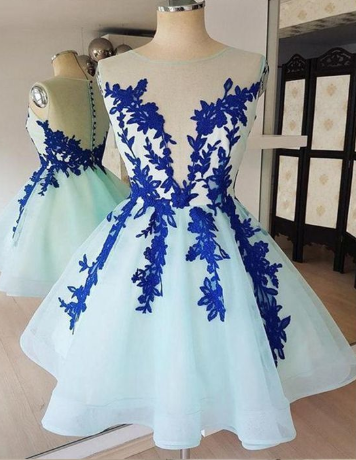 Sleeveless Appliques Lizeth Homecoming Dresses Lace Cocktail Tulle Dresses CD830