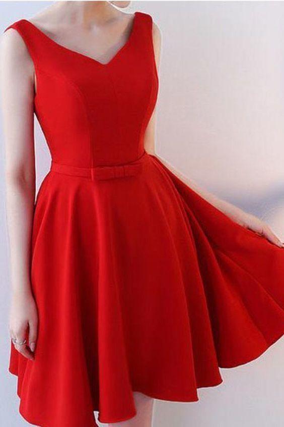 V Neck Clara Homecoming Dresses Cocktail A Line Chiffon Dresses With Sash Short CD8529