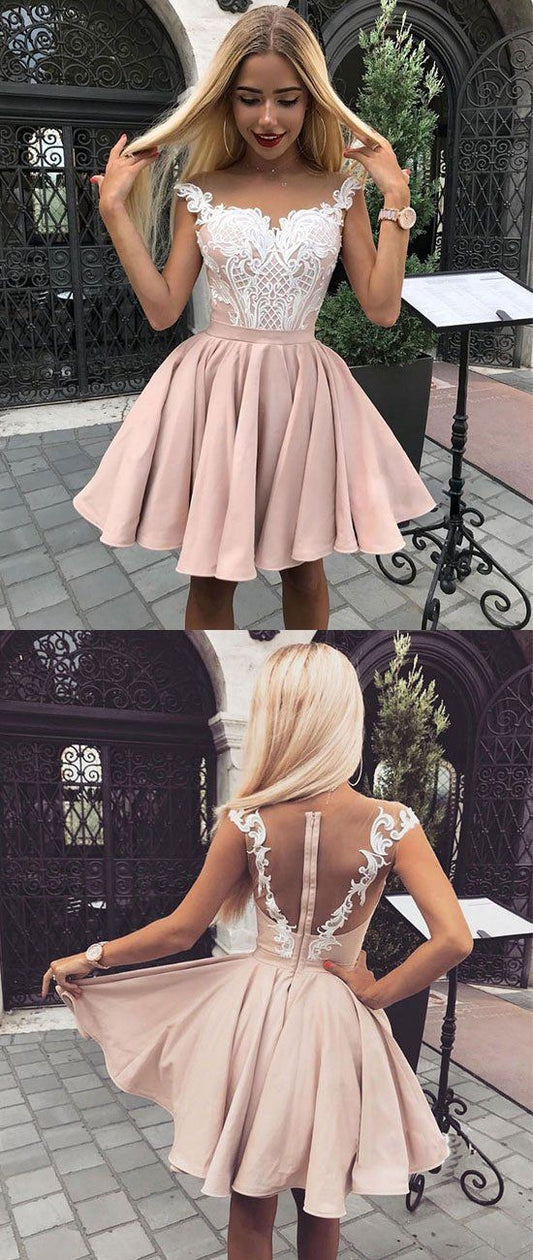 Cute Short Homecoming Dresses Lace Pink Pauline Dress Formal Dress XXA86