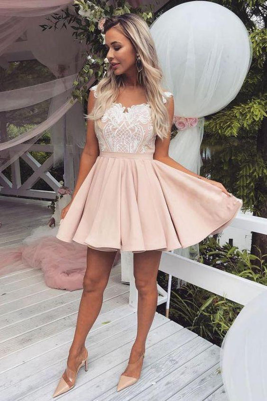 Cute Short Homecoming Dresses Lace Pink Pauline Dress Formal Dress XXA86