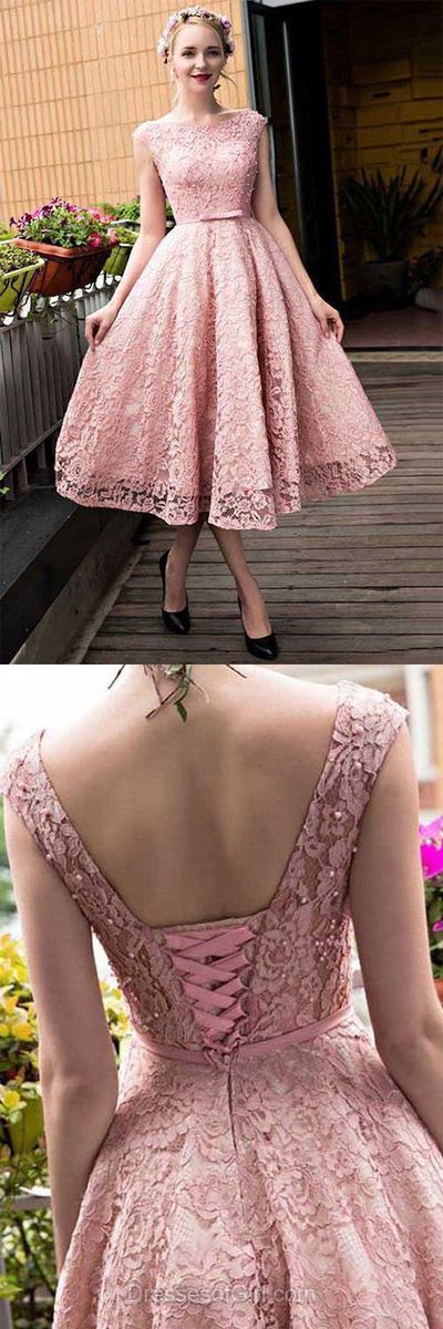 Appliques A-Line Formal Pink Homecoming Dresses Helga Lace Dress CD901