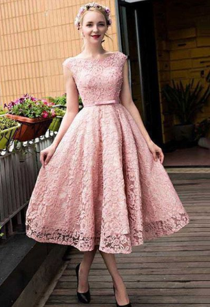 Appliques A-Line Formal Pink Homecoming Dresses Helga Lace Dress CD901