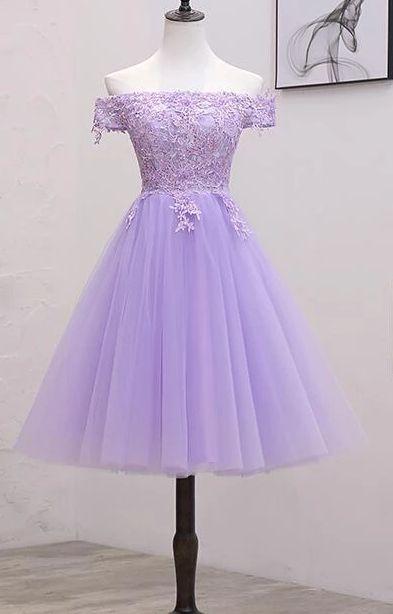 Lace Cali Homecoming Dresses Light Purple And Tulle Off The Shoulder Short Party Dress XXA9056