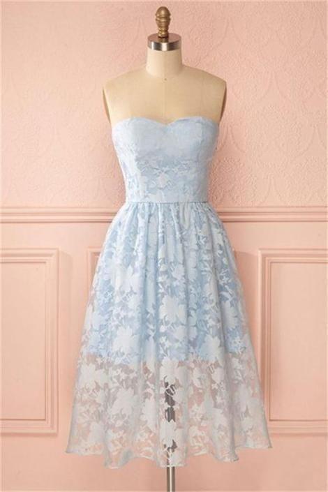 Tea Length Ursula Homecoming Dresses Lace Sky Blue Sweetheart A-Line For Teens XXA9172