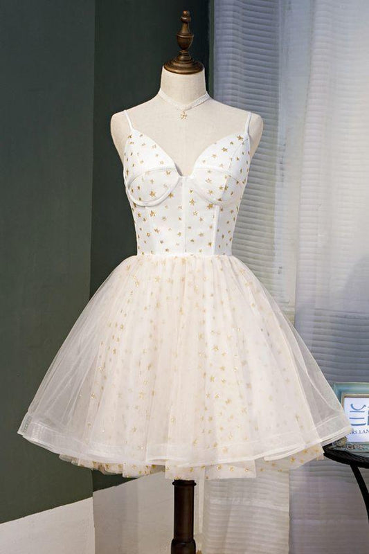 Cute Straps Sweetheart -Up Harley Lace Ivory A Line Homecoming Dresses Party Dress Short Dress XXA9198