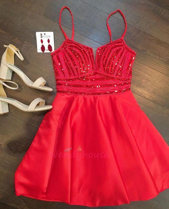 Sexy Red Straps Beaded Short Party Amari Cocktail Homecoming Dresses Dress Red Dress XXA9365