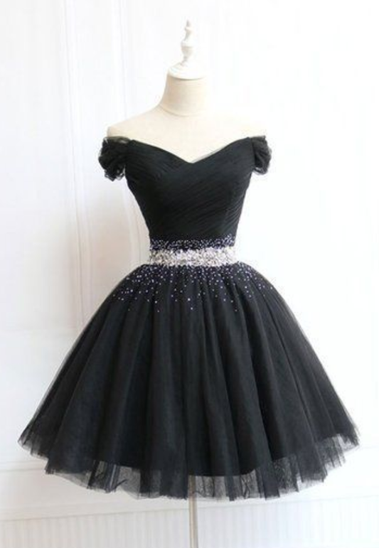 Beautiful Cute Homecoming Dresses Zariah Charming Black Tulle V Neck Beaded Short Dress Black XXA938