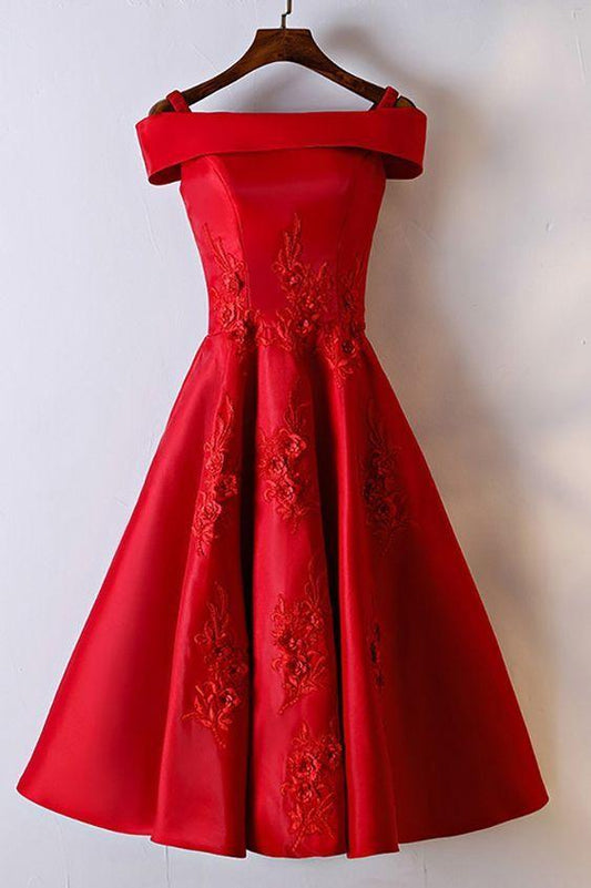 Gorgeous A Line Homecoming Dresses Angelina Lace Red Off Shoulder Party Dress With Ruffles XXA9677