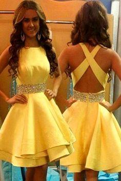 New Arrival Yellow Dress Evening Formal Dress Backless Dress Mini Maisie Homecoming Dresses Sexy Gown XXA9680