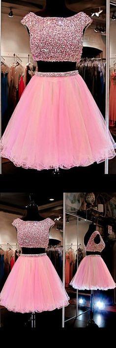 Cute Jewel Beading Nan Pink Homecoming Dresses Two Pieces CD9897