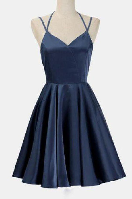 Elsie Homecoming Dresses Cheap Party Dress Simple Dark Blue Spaghetti Straps Cheap Short Party Gowns XXA991