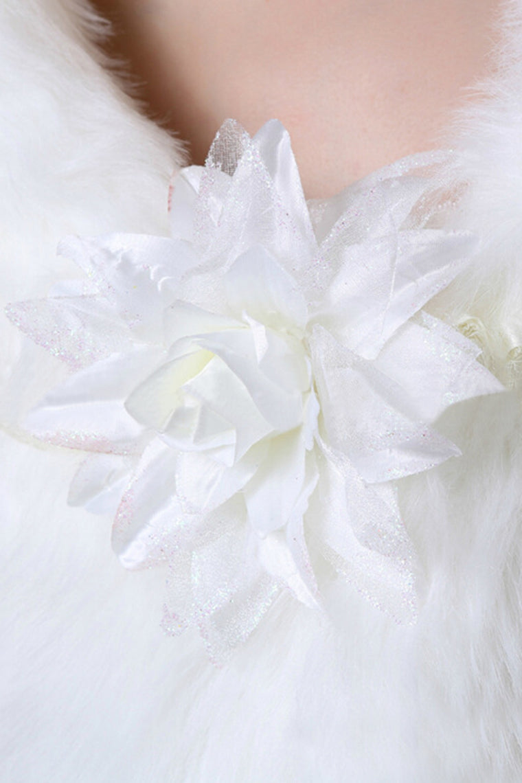 Attractive Faux Fur Wedding Wrap With Handmade Flower