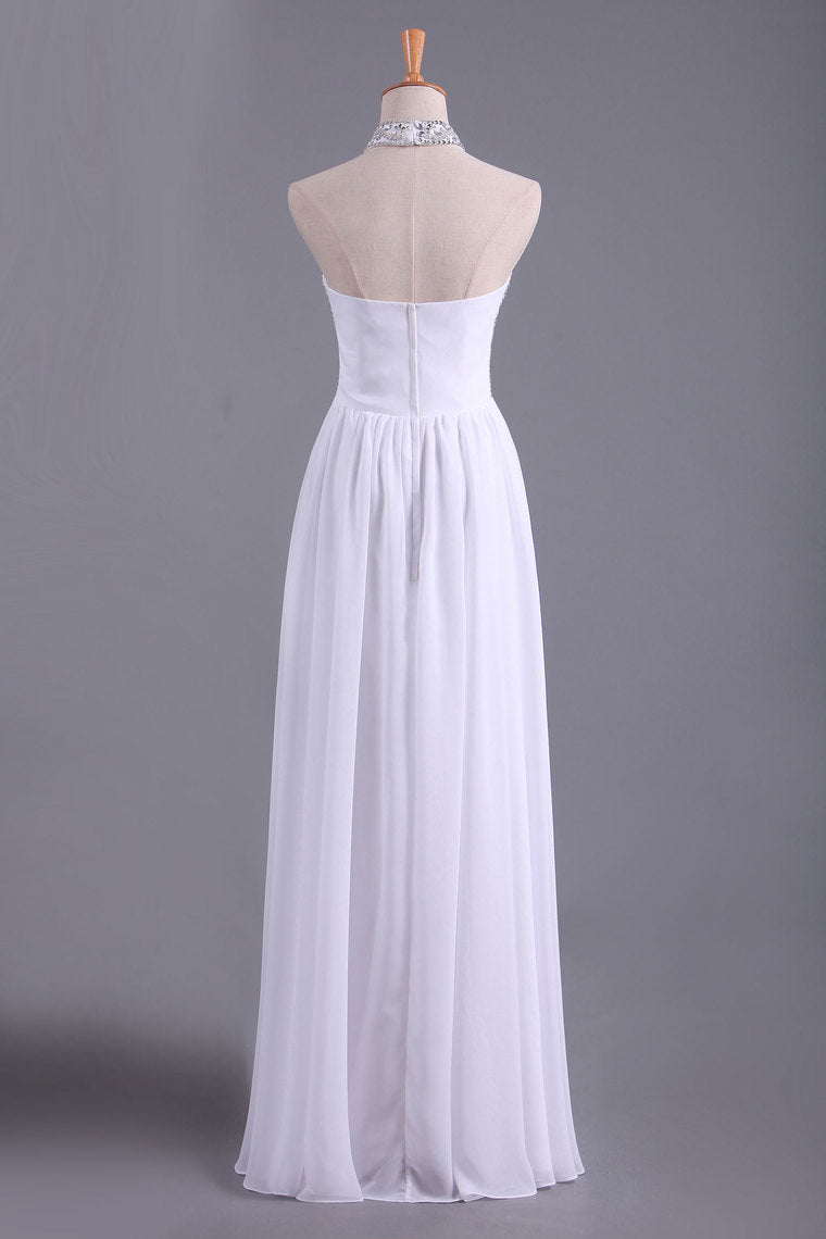 2024 White Hater Prom Dresses A Line Chiffon With Beading