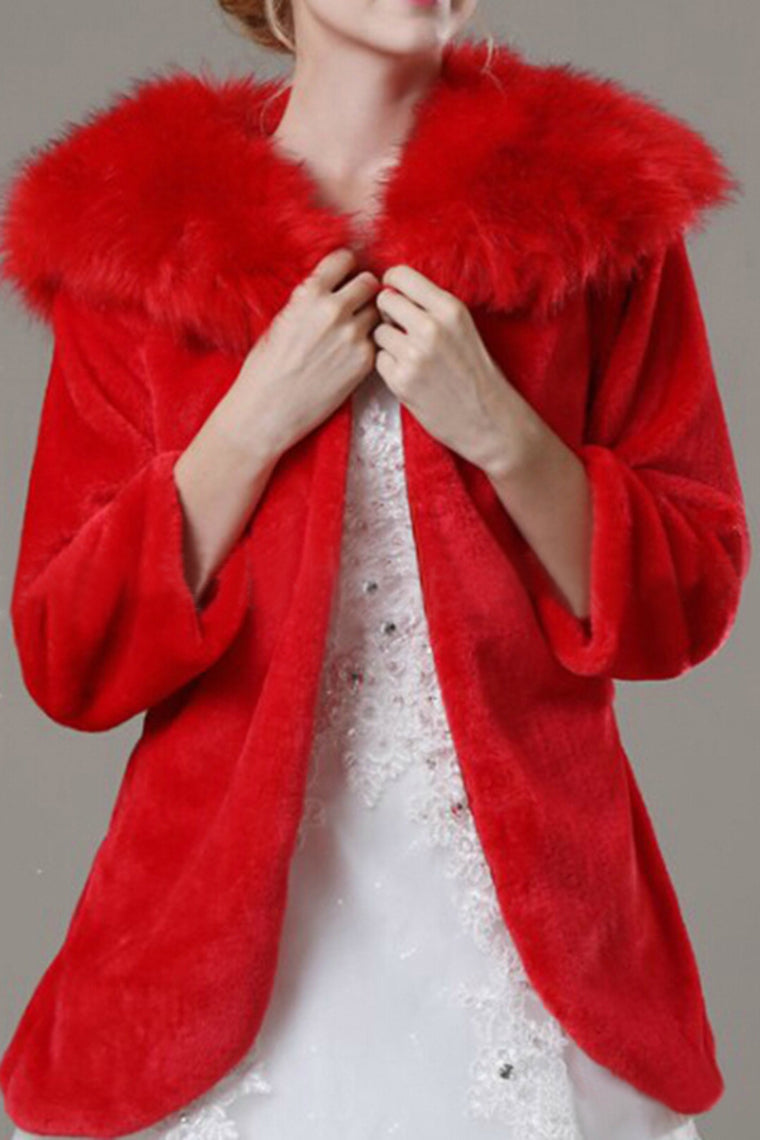 Pretty 3/4 Length Sleeve Red Faux Fur Wedding Wrap