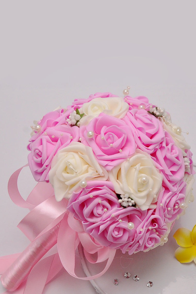 Round Foam/Ribbon/Pearl Bridal Bouquets