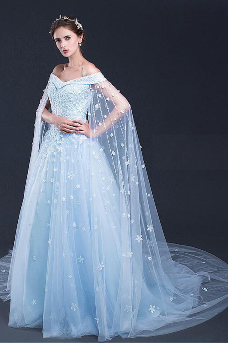 2024 Light Sky Blue Prom Dresses Sweep/Brush Train Tulle Prom Dress/Evening Dress